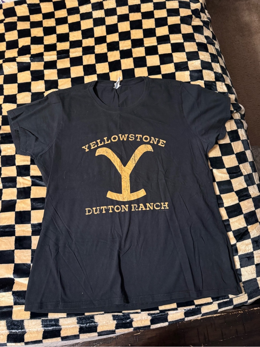 Black Short Sleeve Tee with Gold Yellowstone Graphic
